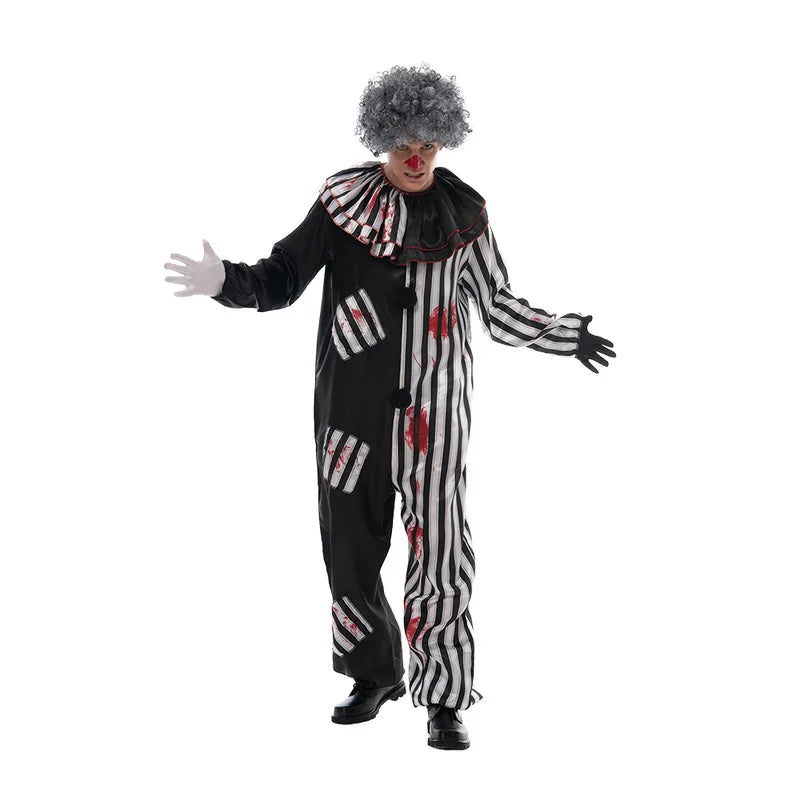 2022 Adult Evil Clown circus Cosplay Halloween Costume Vintage Men's Bloody Killer Clown Carnival Easter Purim Fancy Dress 4