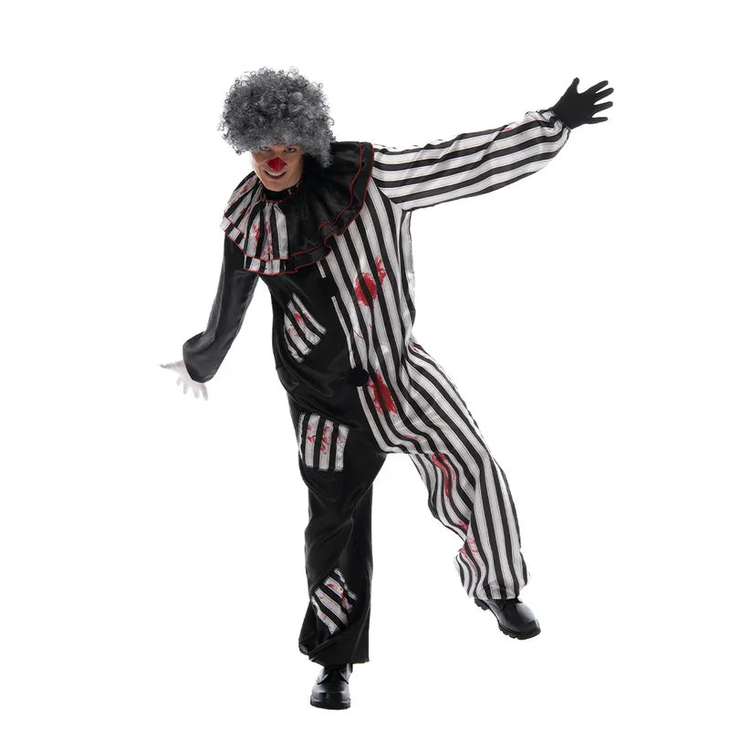 2022 Adult Evil Clown circus Cosplay Halloween Costume Vintage Men's Bloody Killer Clown Carnival Easter Purim Fancy Dress 5