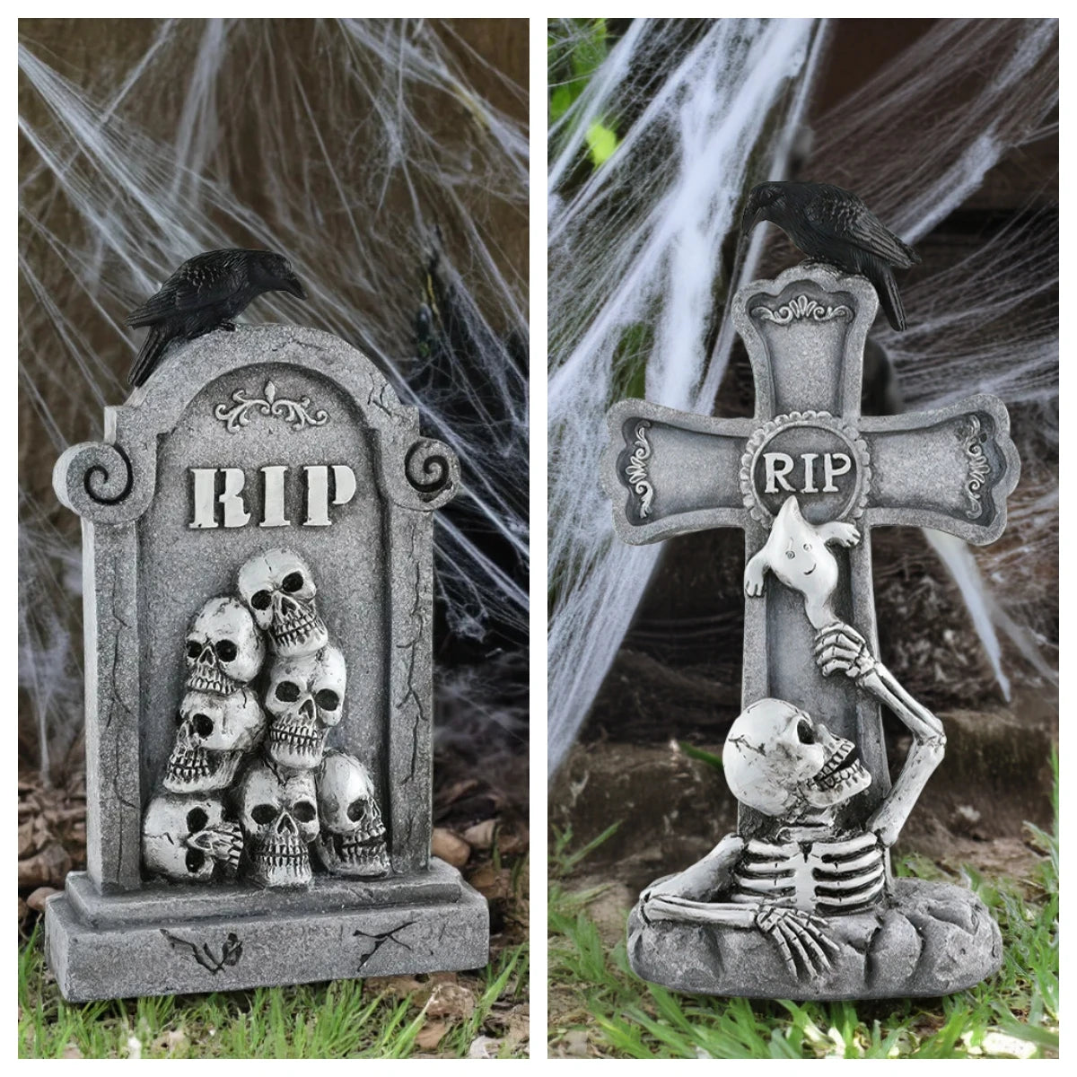 2024 new Halloween Resin Tombstones Graveyard Headstone Stakes Yard & Garden Decors Scary Halloween Tombst Decorations 8