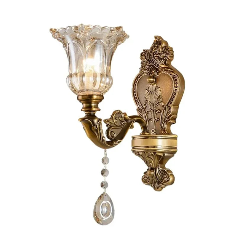 2025 European Style Retro Crystal Glass Wall Lamp Dual Head Living Room Bedroom Bedside Lamp Corridor Corridor Wall Lamp 2