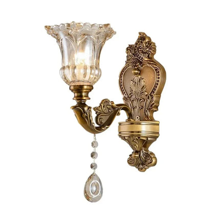 2025 European Style Retro Crystal Glass Wall Lamp Dual Head Living Room Bedroom Bedside Lamp Corridor Corridor Wall Lamp 2