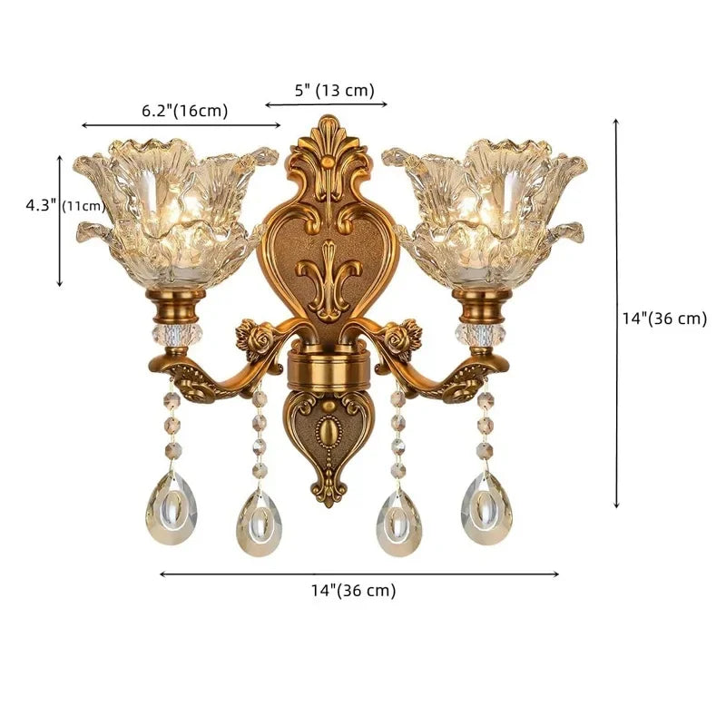 2025 European Style Retro Crystal Glass Wall Lamp Dual Head Living Room Bedroom Bedside Lamp Corridor Corridor Wall Lamp 4