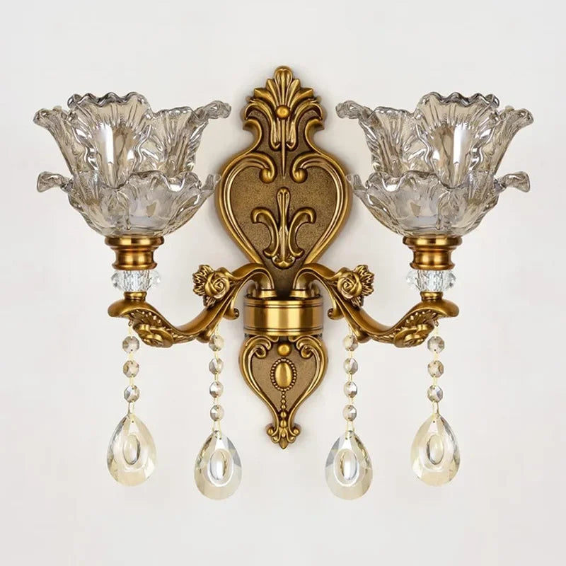 2025 European Style Retro Crystal Glass Wall Lamp Dual Head Living Room Bedroom Bedside Lamp Corridor Corridor Wall Lamp 6