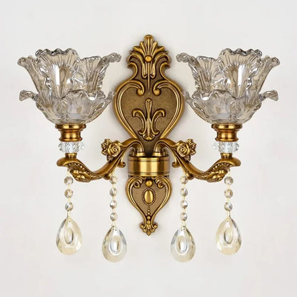 2025 European Style Retro Crystal Glass Wall Lamp Dual Head Living Room Bedroom Bedside Lamp Corridor Corridor Wall Lamp 6