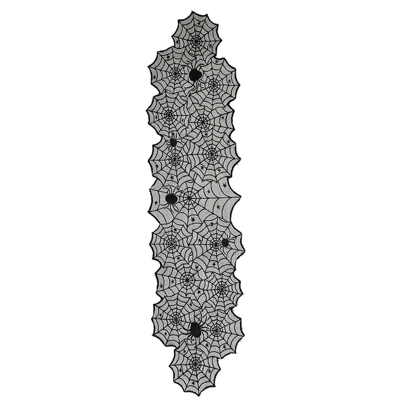 2025 Halloween Decoration Lace Spider Web Skeleton Skull Tablecloth Black Fireplace Mantel Scarf Event Party Supplies 7