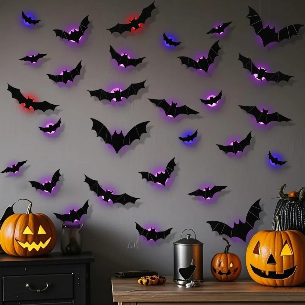 2025 Halloween Decorations Outdoor - Halloween Bats Wall Decor - Lighted 3D Bat Stickers for Party Window Door Decor Home Decals 1