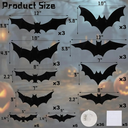 2025 Halloween Decorations Outdoor - Halloween Bats Wall Decor - Lighted 3D Bat Stickers for Party Window Door Decor Home Decals 2
