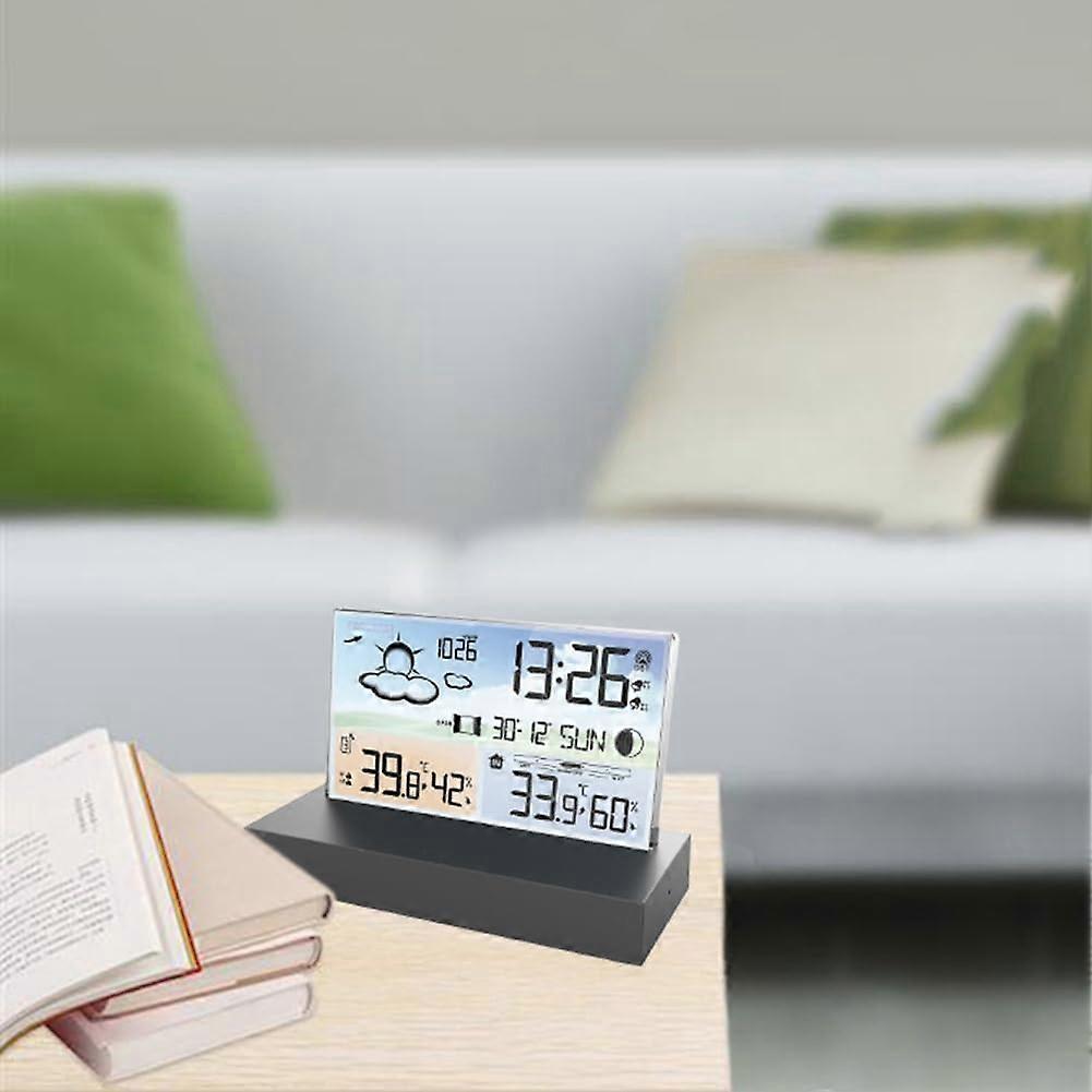 LuxRoyale Sleek Acrylic Digital Weather Station Clock with Wireless Indoor Outdoor Temperature.