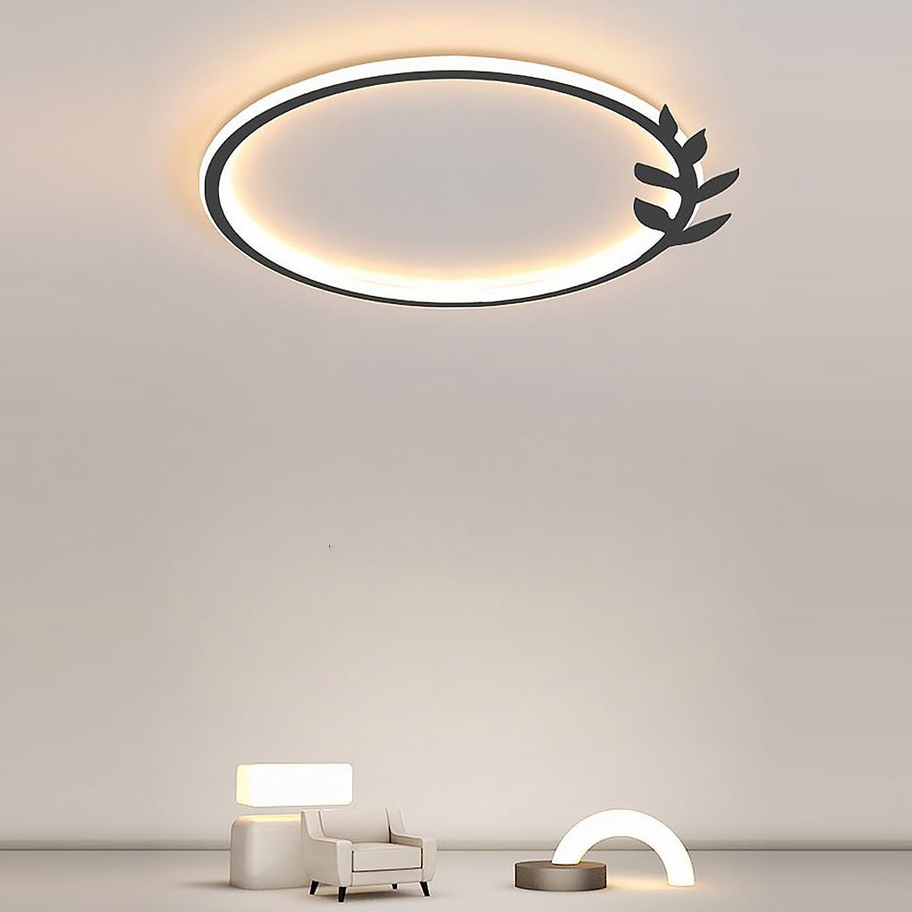 20'' Round Dimmable Black Flush Mount Ceiling Lights LED Lights with Leaf Shaped Edge 2