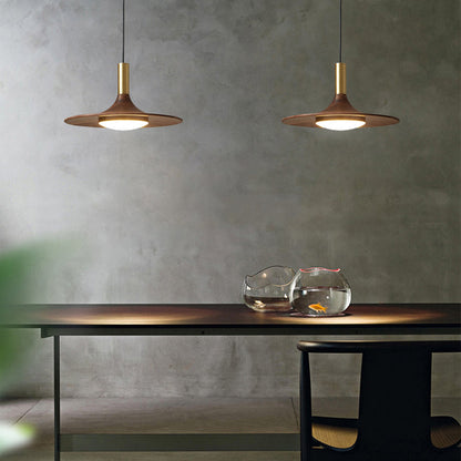 Lumora Elegant Wood & Brass Disc Pendant Light for Dining