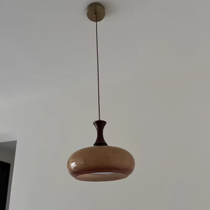Rayvia Premium Amber Glass Pendant Light with Wood Accent for Living Dining Room.