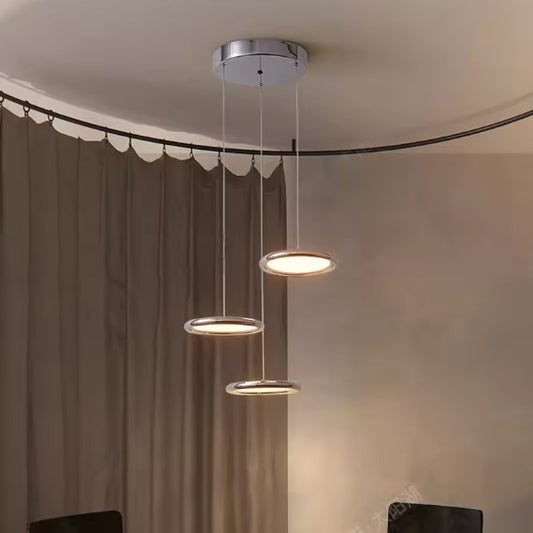 LED Pendant Dining Room Chandelier with sleek circular pendants, adjustable height, and modern design, perfect for dining and living spaces.