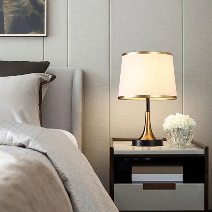 Lumora Touch -Fabric Table Lamp with Dimmable LED, Cylindrical Shade, Premium Metal Base for Bedroom