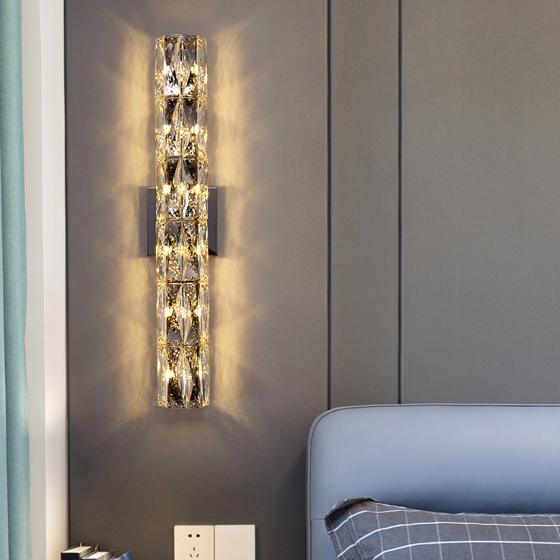 RoyaleGlow Dimmable LED Crystal Wall Sconce - Modern Cylindrical Up-Down Lighting
