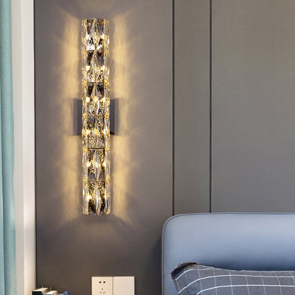 RoyaleGlow Dimmable LED Crystal Wall Sconce - Modern Cylindrical Up-Down Lighting