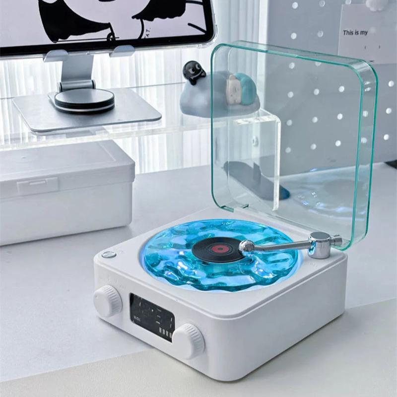 Royaleva Timeless Tunes Light - Vintage Record Player LED Lamp with Bluetooth & White Noise - White&Blue