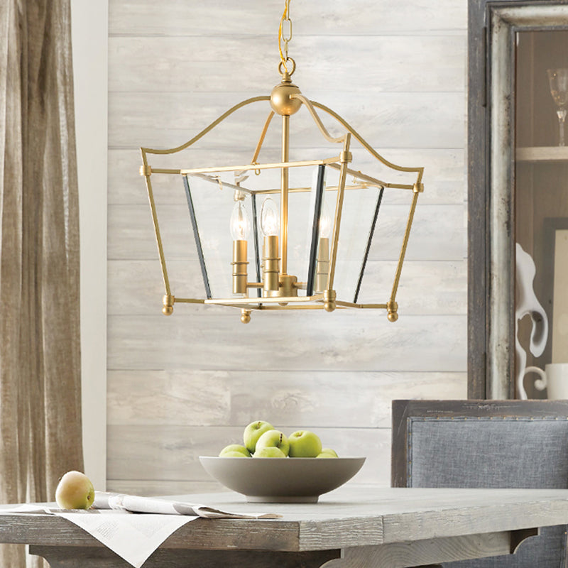 LuxRoyale Vintage Brass & Glass Pendant Light - 4-Light Frame Chandelier