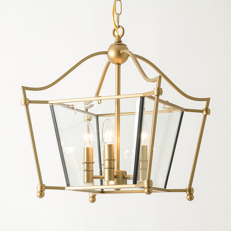 LuxRoyale Vintage Brass & Glass Pendant Light - 4-Light Frame Chandelier
