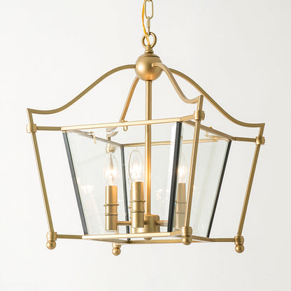 LuxRoyale Vintage Brass & Glass Pendant Light - 4-Light Frame Chandelier