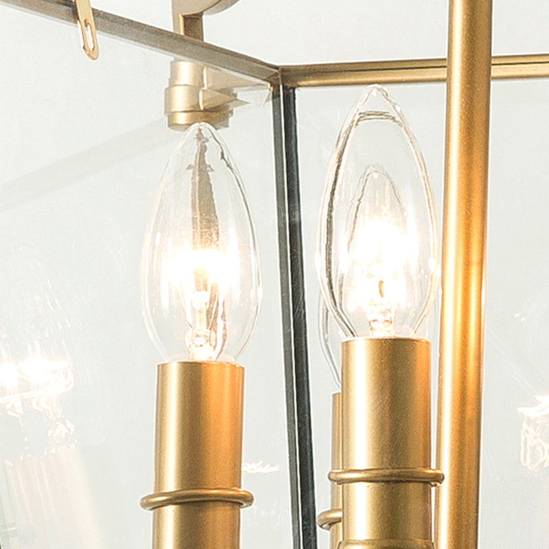 LuxRoyale Vintage Brass & Glass Pendant Light - 4-Light Frame Chandelier