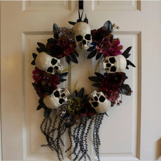 24 in. Halloween Multi-Color Wreath with Skulls，6 round eyeballs on the wreath give it an extra chilling essence-they 0