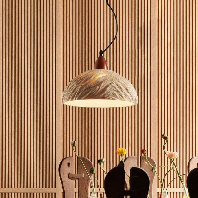 Lumora Terra Zen Pendant Light, Travertine Texture With Scalloped Edge And Walnut Accents For Japandi Modern Homes
