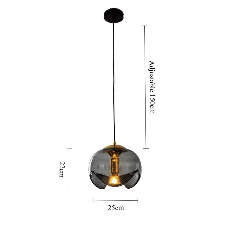 Royelux Modern Wave Pendant Light - Clear Glass  Hanging Fixture for Bedroom, Dining