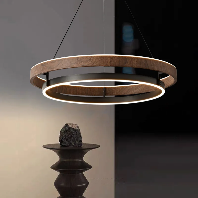 RoyaleGlow Modern Circular LED Pendant Light with Walnut finish For Farmhouse, Dining