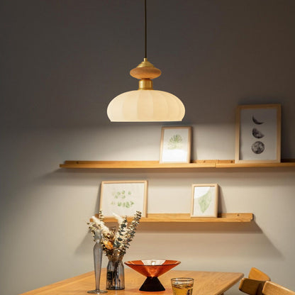 RoyaleGlow Modern Glass Pendant Light Brass And Walnut Kitchen Island Hanging Lamp
