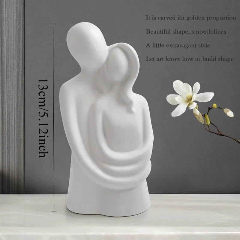RoyaleGlow Abstract Embrace Ceramic Sculpture - Modern Minimalist Couple Figurine Decor