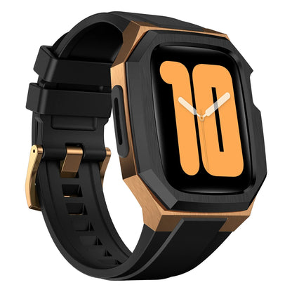 RoyaleGlow AP9009 Fluororubber Band Stainless Steel Case For Apple Watch