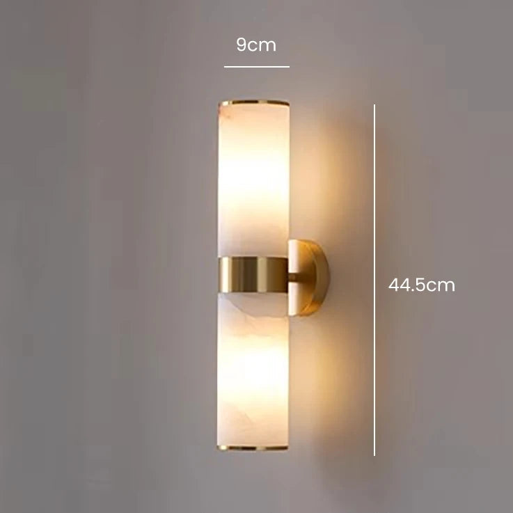 RoyaleGlow Art Deco Alabaster Sconce - Antique Brass Cylindrical Wall Lamp