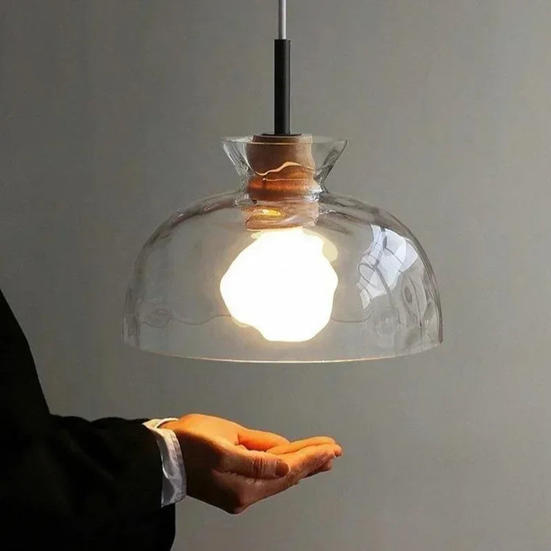 RoyaleGlow Modern Textured Glass Pendant Light with Wood Detail