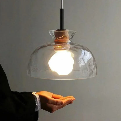 RoyaleGlow Modern Textured Glass Pendant Light with Wood Detail