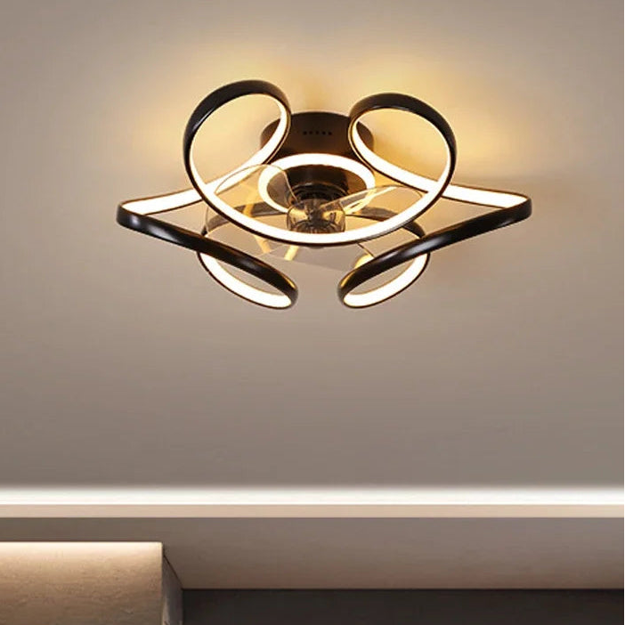 Royelux Modern LED Flush Mount Ceiling Fan with Light & Remote for Bedroom Living Room