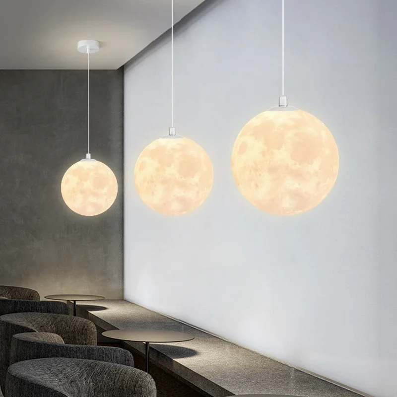LuxRoyale Moon Pendant Light - 3D-Printed Lunar Surface Chandelier, Warm Ambient Glow