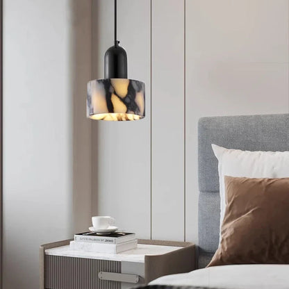 RoyaleGlow Black Marble Cylinder Pendant Light - Modern Ceiling Fixture