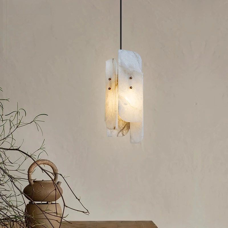 RoyaleGlow Modern Alabaster Pendant Light - Brass Hanging Lamp for Dining, Kitchen, Bedroom