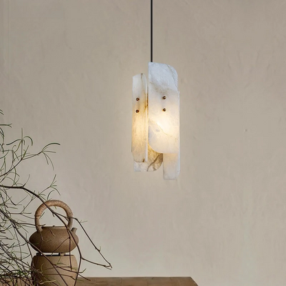 RoyaleGlow Modern Alabaster Pendant Light - Brass Hanging Lamp for Dining, Kitchen, Bedroom