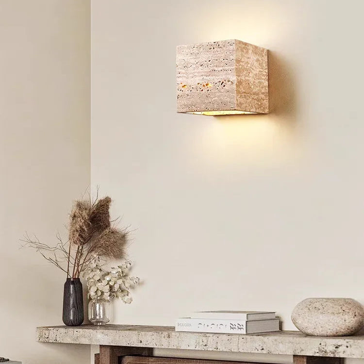 RoyaleGlow Natural Travertine Wall Sconce with Up-Down LED Illumination, IP65