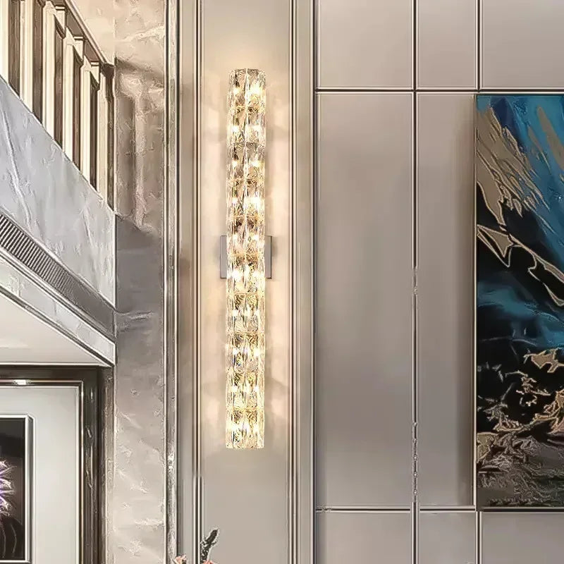 RoyaleGlow Dimmable LED Crystal Wall Sconce - Modern Cylindrical Up-Down Lighting