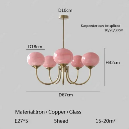 RoyaleGlow Modern Orb Chandelier with Pink Glass Shades & Gold Metal Frame
