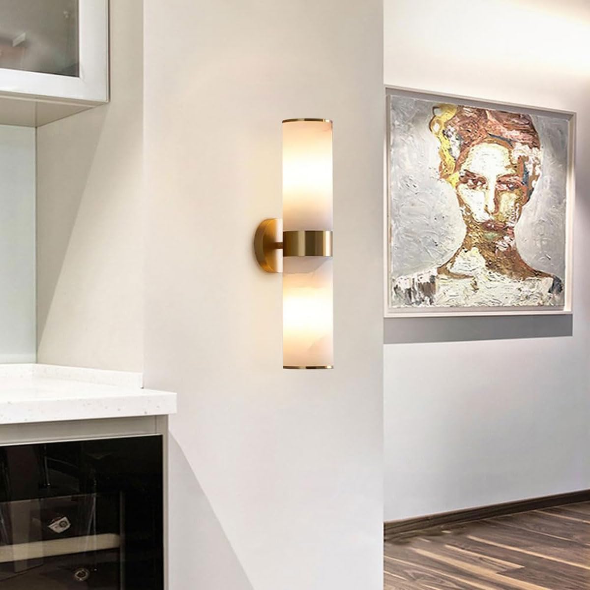 RoyaleGlow Modern Brass & Alabaster Wall Sconce - Elegant Up/Down Lighting