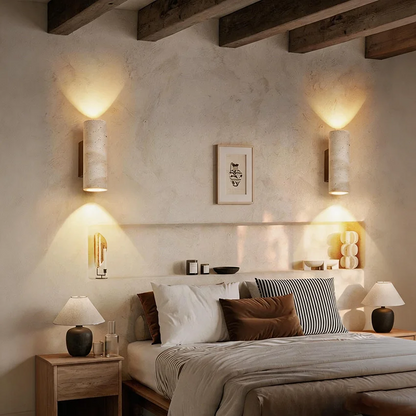 RoyaleGlow Travertine Stone LED Wall Sconce - Minimalist Up And Down Light