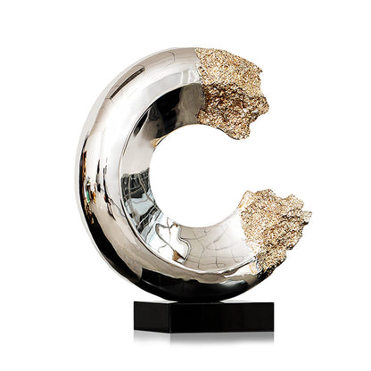 RoyaleGlow Modern Abstract Sculpture Silver & Gold Metallic Resin Art Decor 17" H