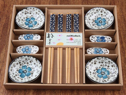 Royelux 12-Piece Japanese Cherry Blossom Ceramic Dinnerware Set with Chopsticks