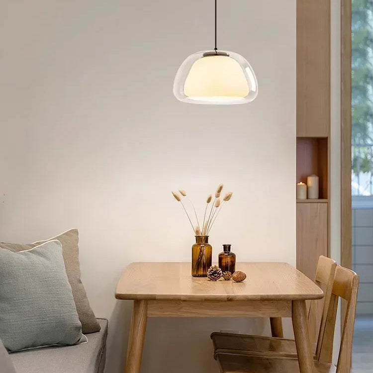 RoyaleGlow Modern Glass Dome Pendant Light Minimalist Ceiling Lamp for Dining Room