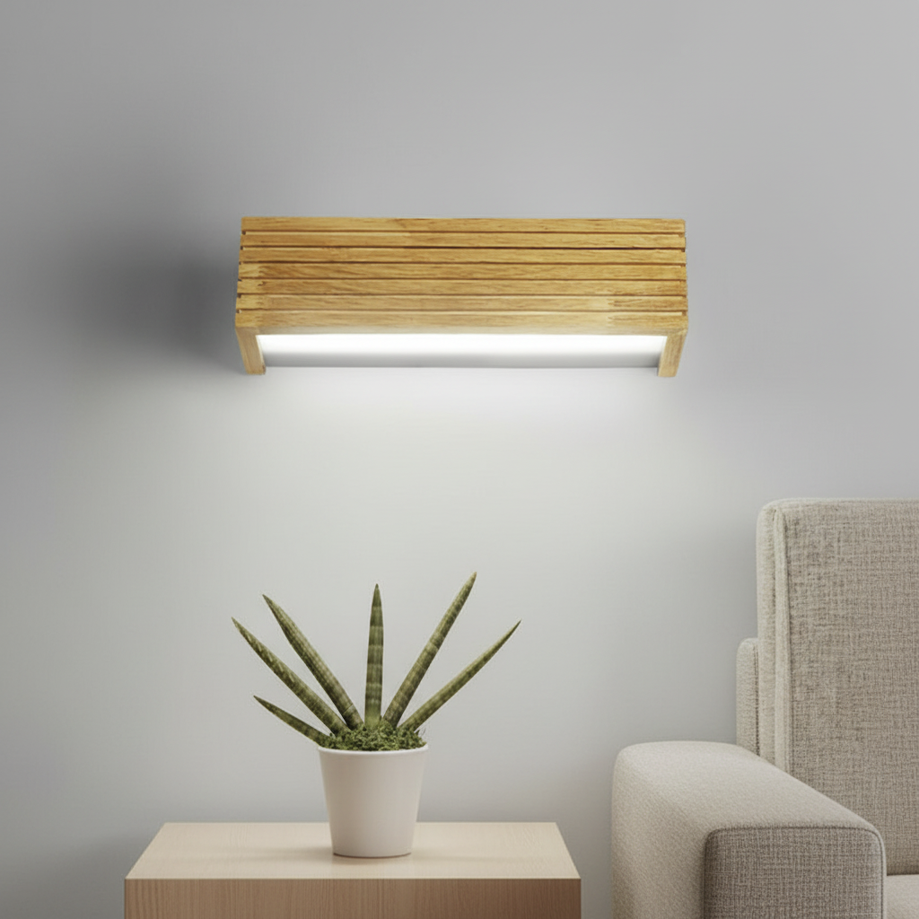 RoyaleGlow Wood LED Wall Sconce - Modern Rectangular Nordic Light
