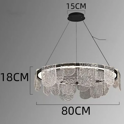 RoyaleGlow Modern Scalloped Glass LED Chandelier - Remote Dimmable Hanging Light Fixture