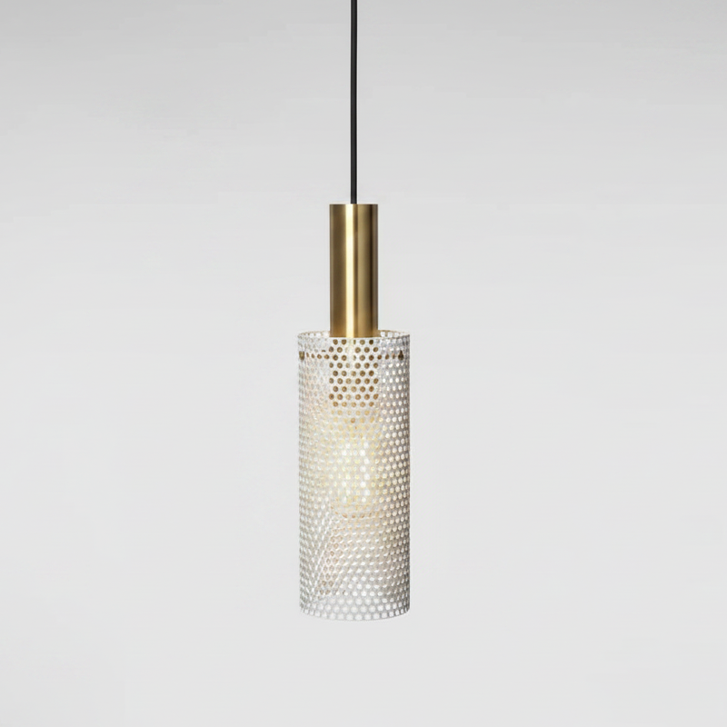 LuxRoyale Bedroom Pendant Light: Cylindrical Black Shade with Decorative Hollow Mesh, Adjustable Height